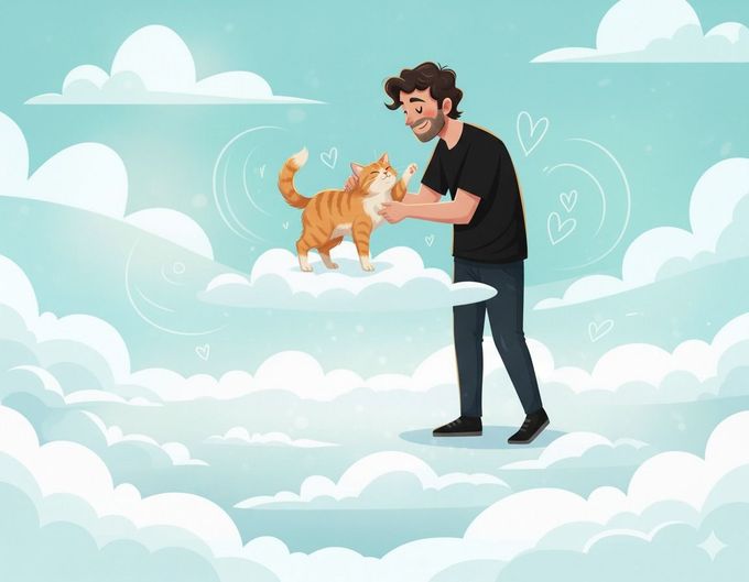 Due cani riposano su un letto in una radura circondata da fiori. Uno sembra vigile, l'altro addormentato.