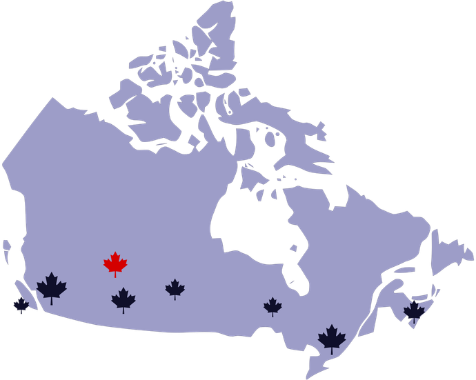 A map of canada with a red maple leaf in the middle