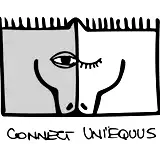 A black and white drawing of a horse 's face and the words `` connect uni equus ''.