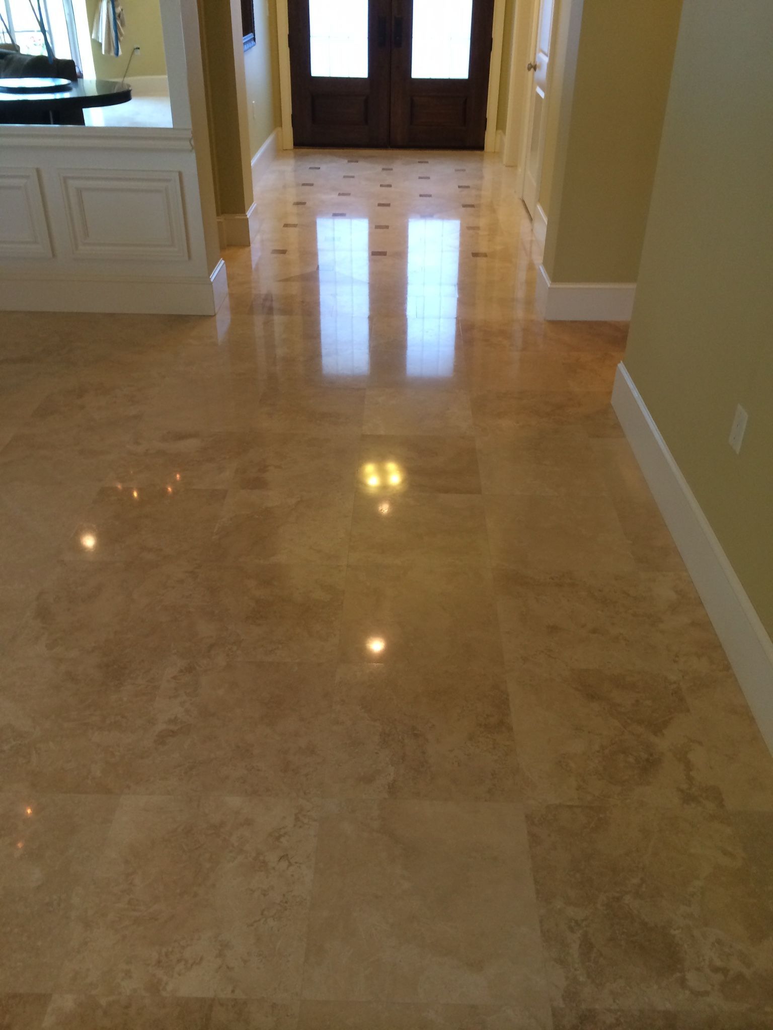 Polished Beige Marble Floor in a Brightly Lit Hallway — Stone Restore by Hoover and Lane in Lowcountry, South Carolina