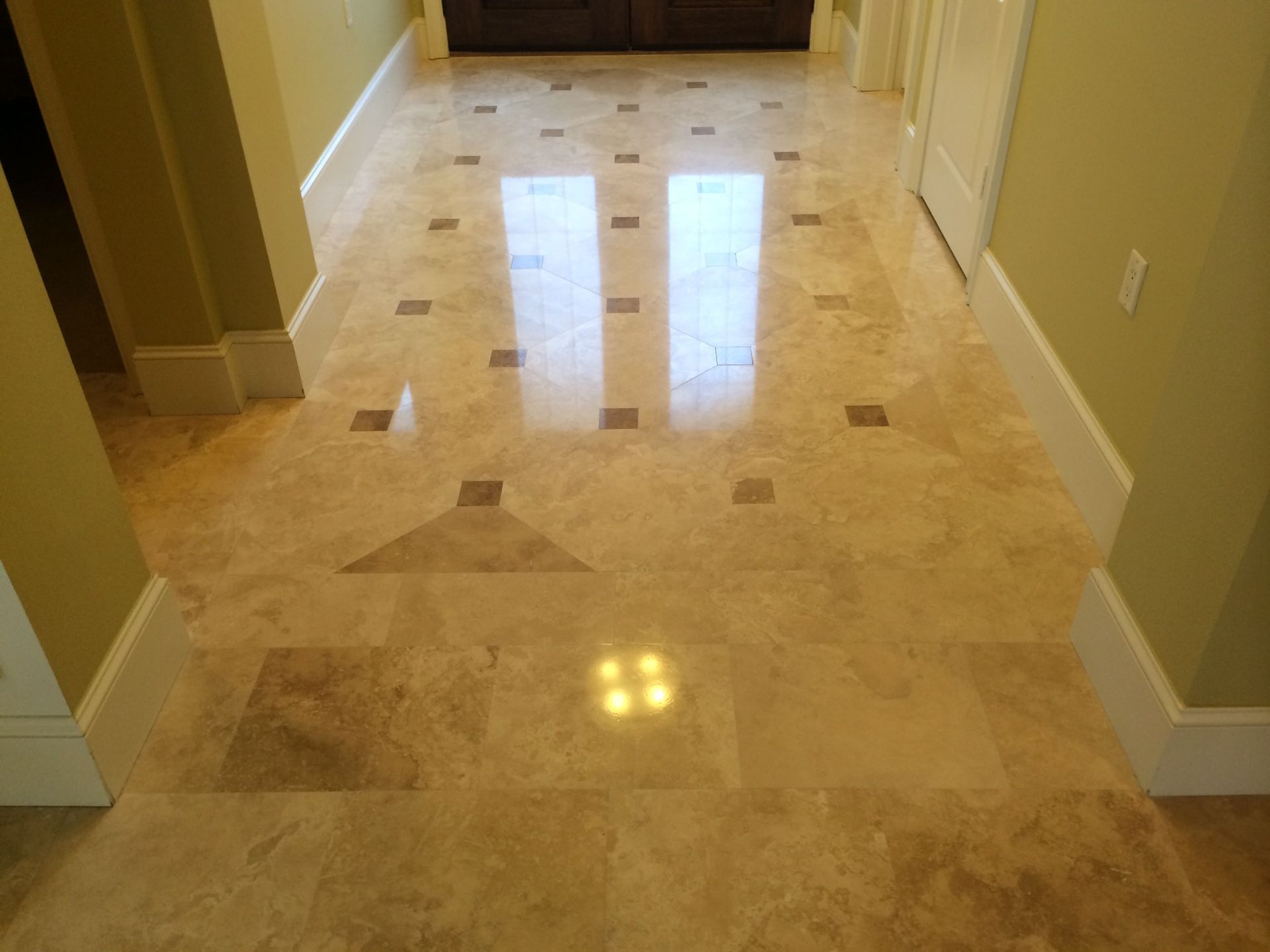Beige Marble Tile Floor With Darker Brown Accent Squares — Stone Restore by Hoover and Lane in Lowcountry, South Carolina