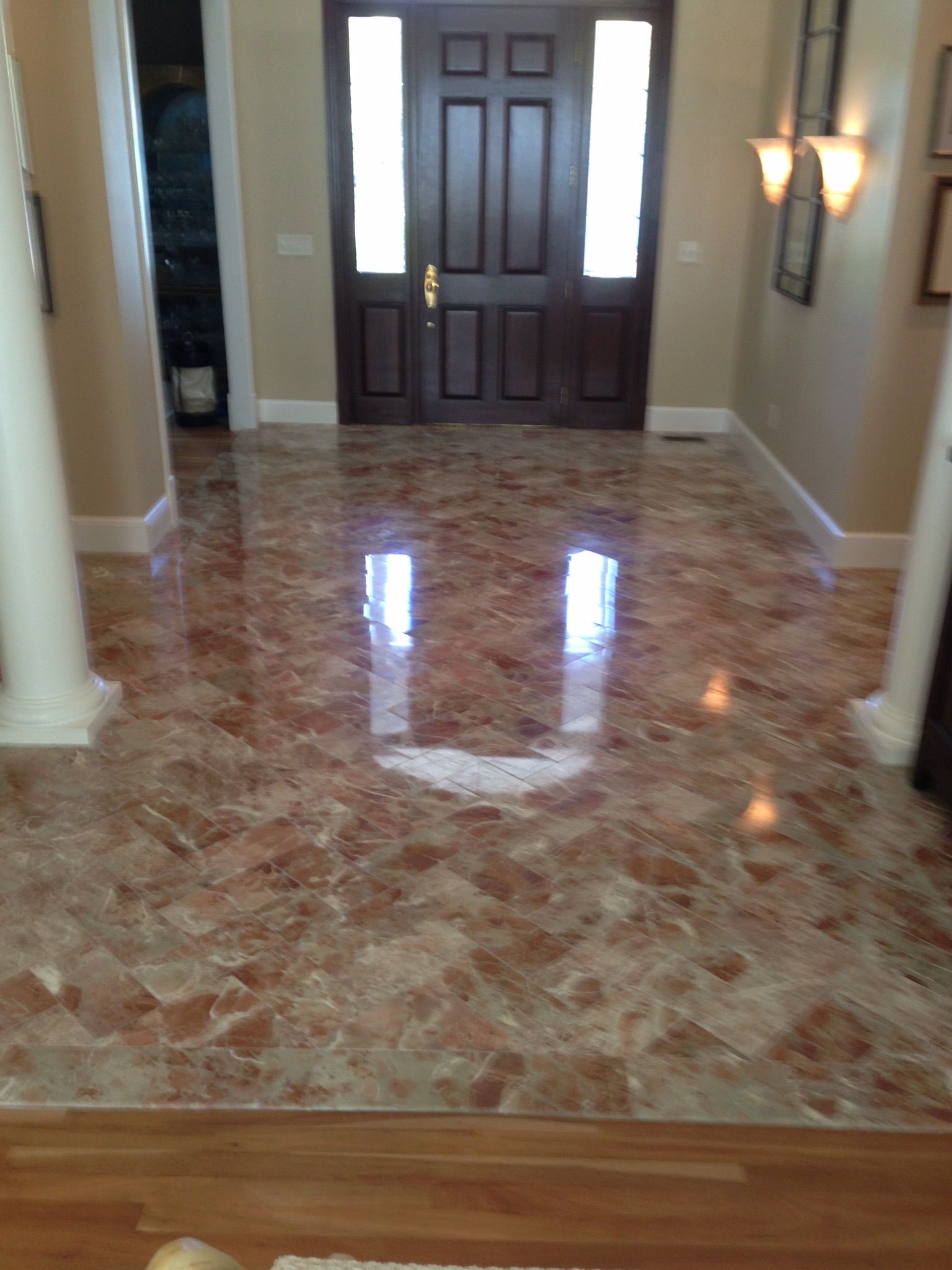 Polished, Patterned Marble Floor in an Entryway — Stone Restore by Hoover and Lane in Lowcountry, South Carolina