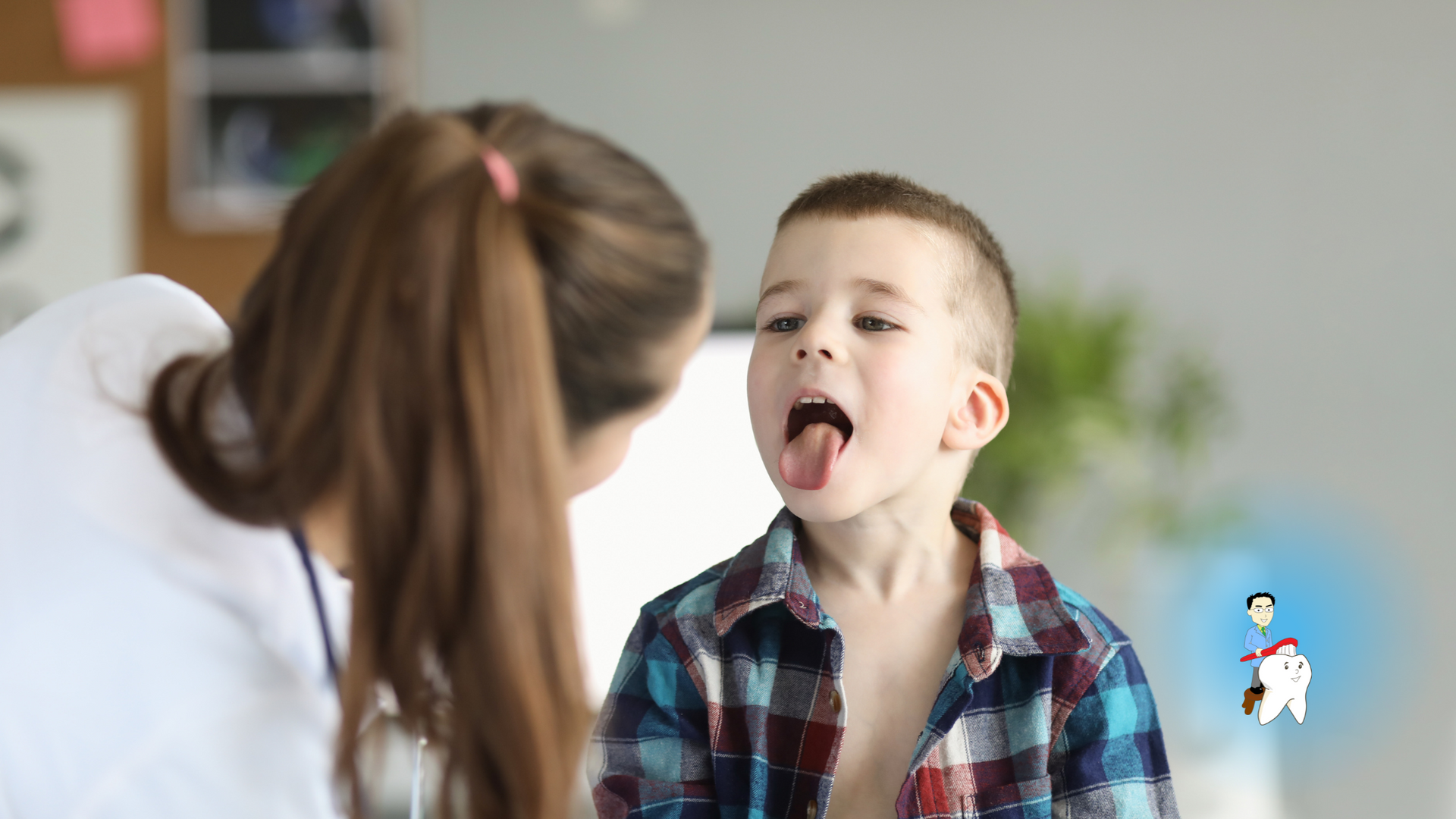 A young boy is being examined by a female doctor.