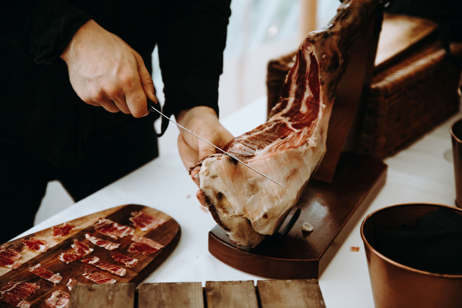Jamon carving at Chess & Simon's wedding
