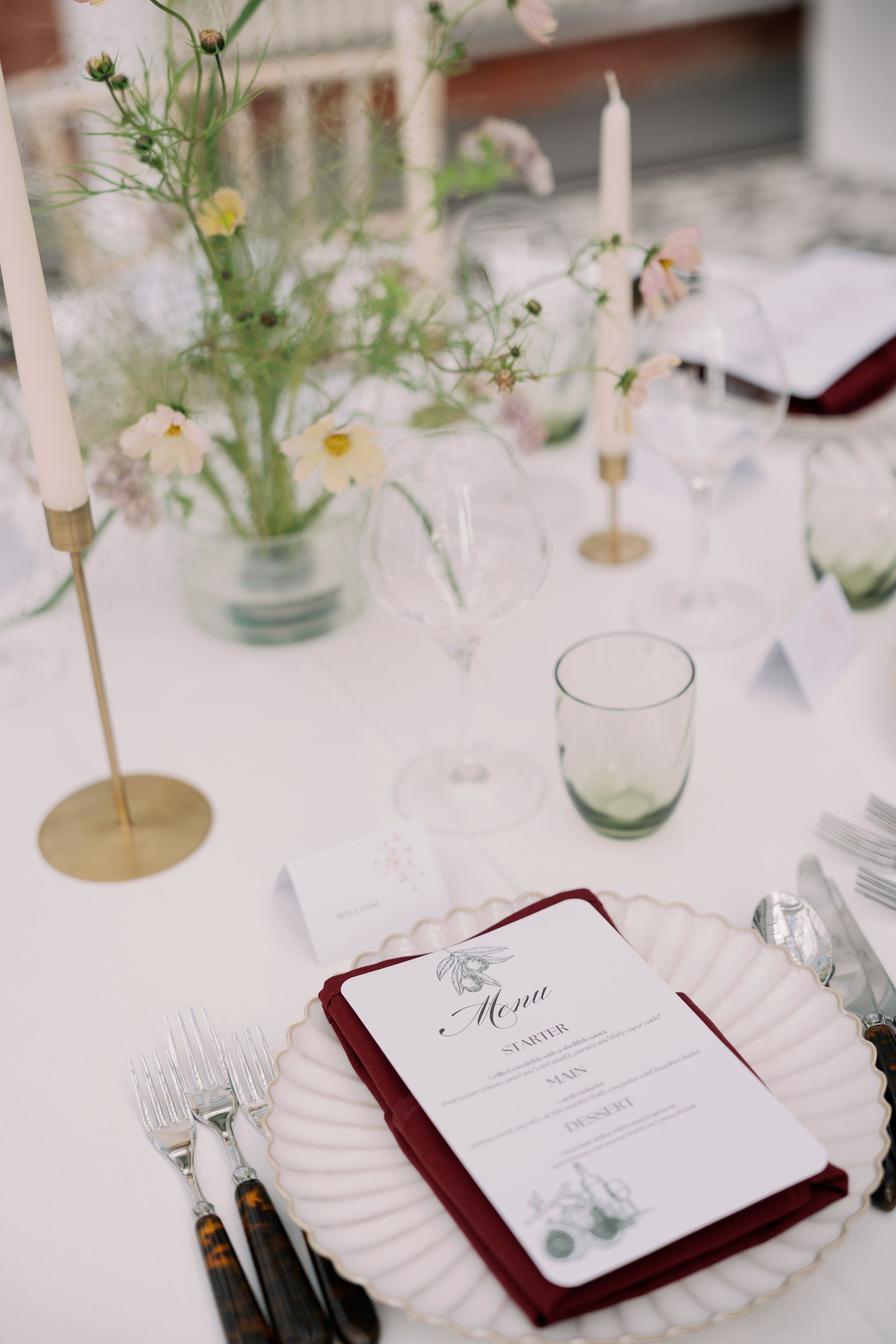 wedding table set up with bespoke menu