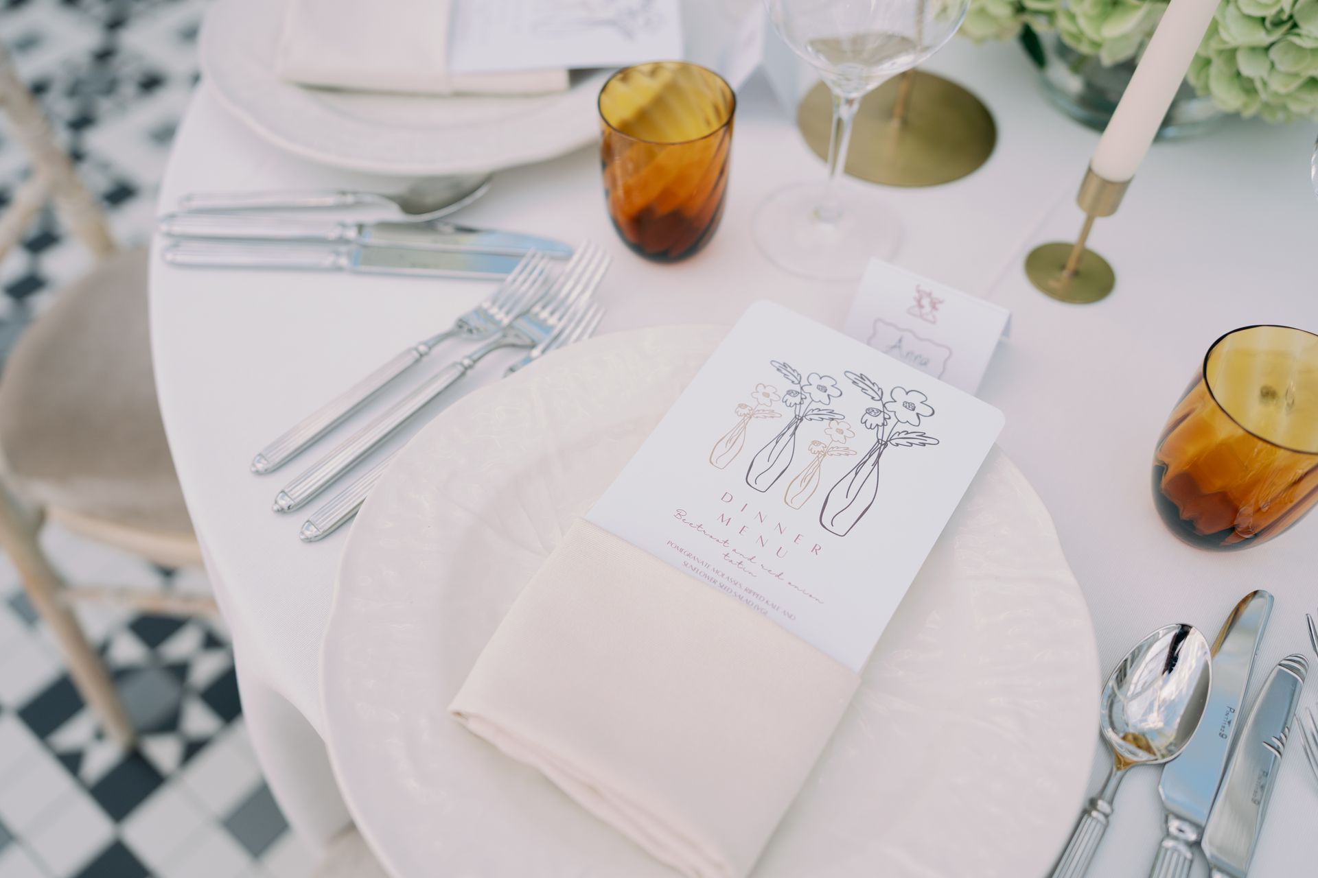 wedding menu and table set up