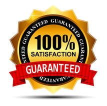 Picture of a yellow ribbon icon badge stating 100% satisfaction guaranteed.