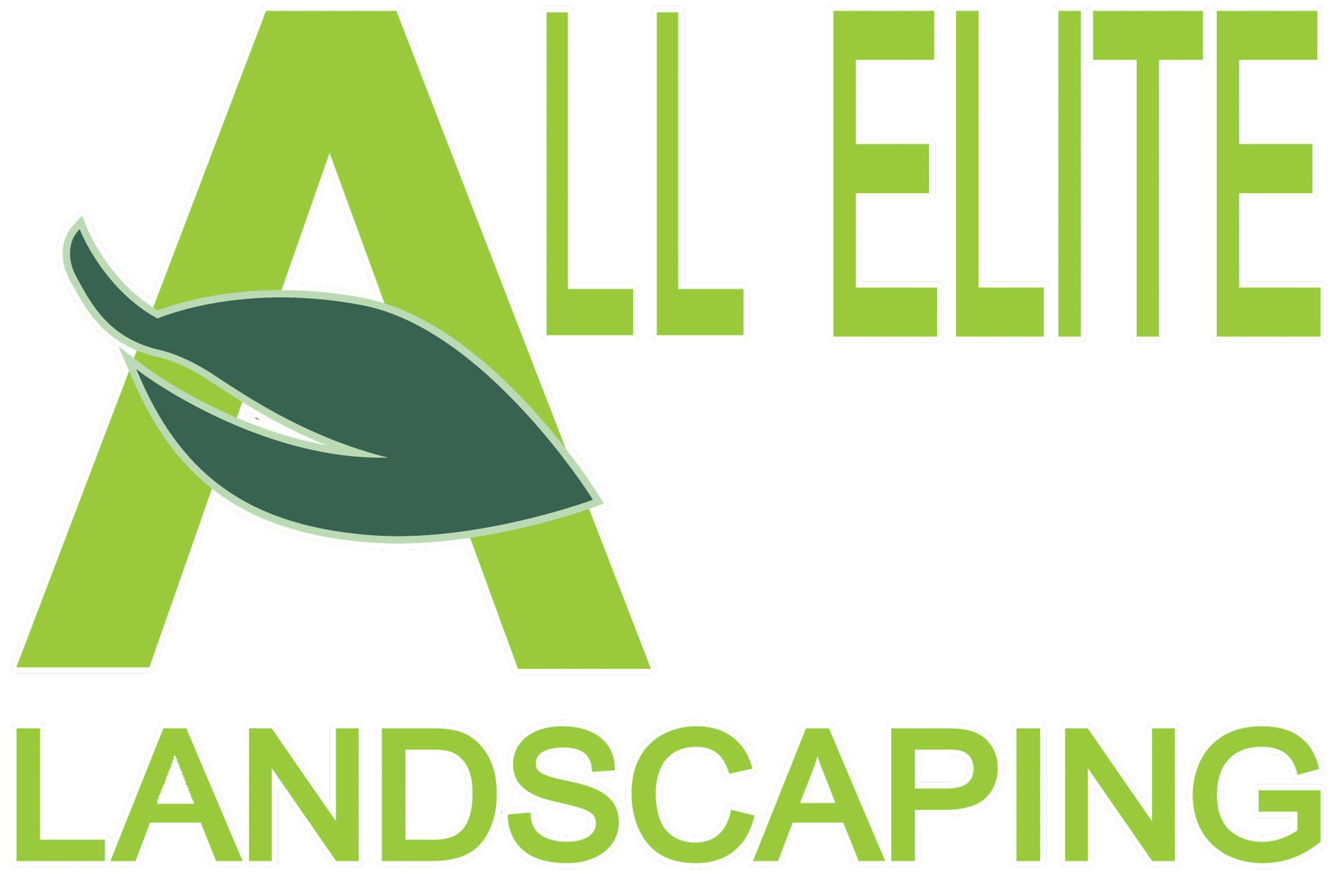 The logo for all elite landscaping has a green leaf on it.