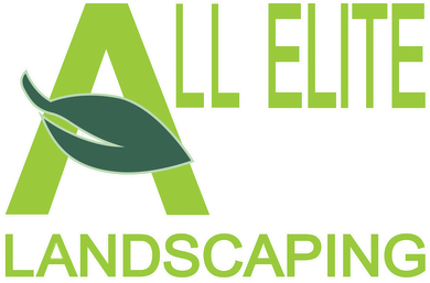 The logo for all elite landscaping has a green leaf on it.