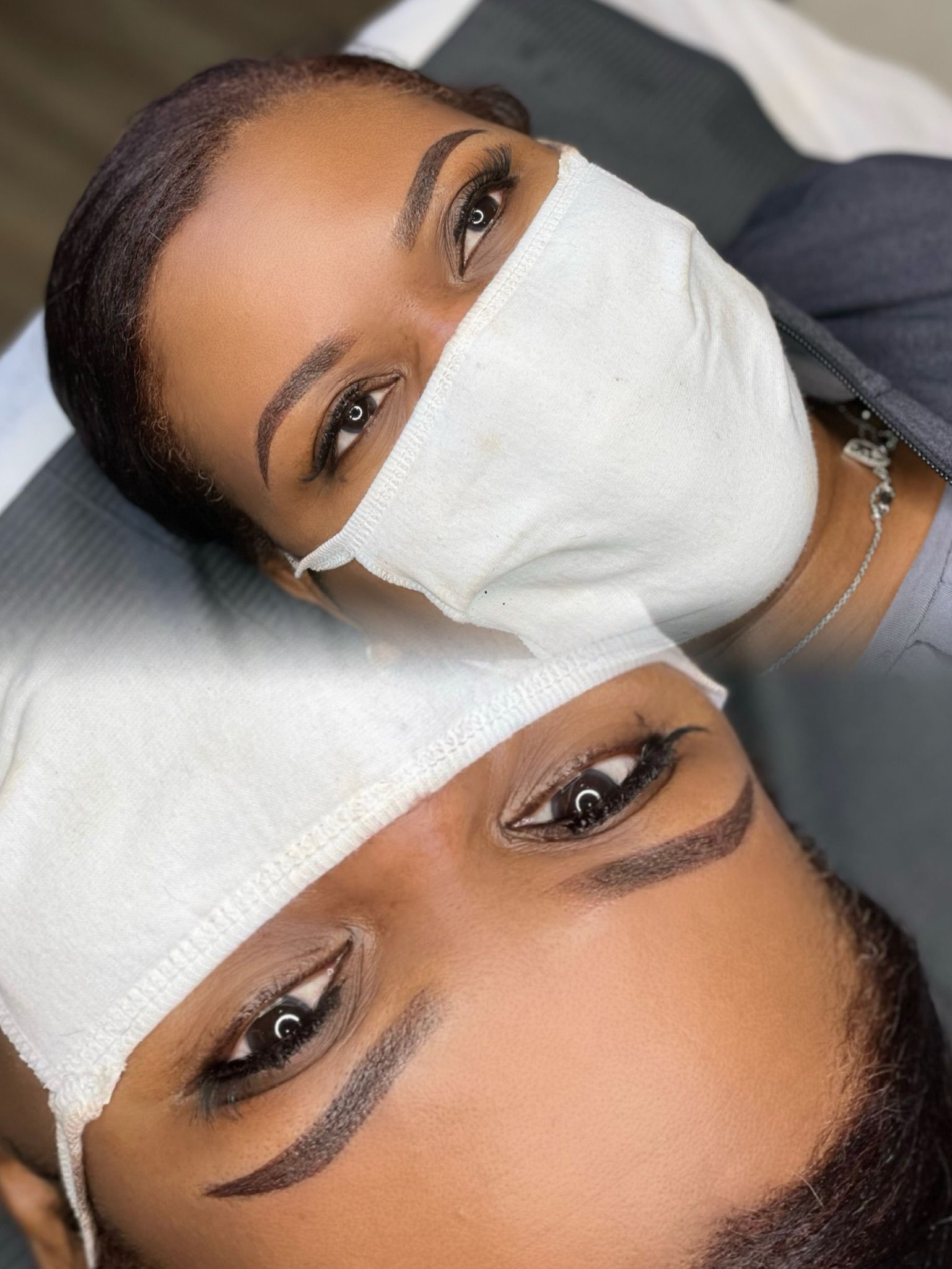 A before and after photo of a woman 's eyebrows.