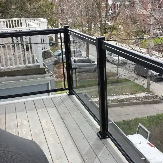 black aluminum and glass railing