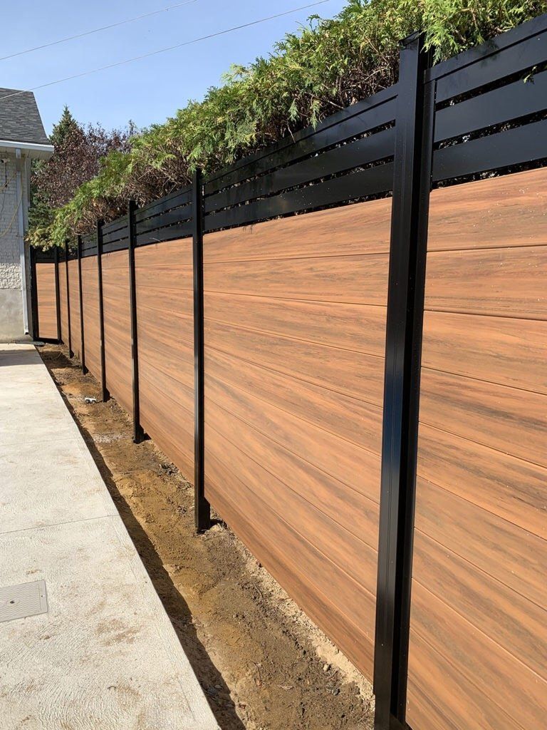 black aluminum and vinyl pvc fence