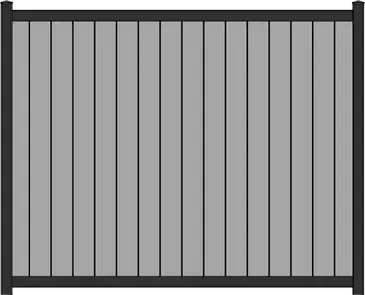 A vertical dark gray vinyl fence with a black frame.