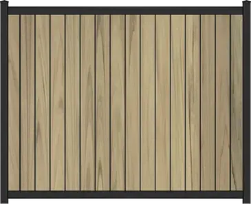 A vertical green teak vinyl fence with a black frame.
