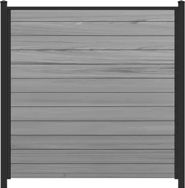 black aluminum frame with horizontal chai gray vinyl boards privacy screen