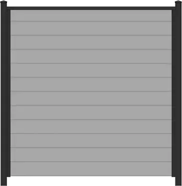 black aluminum frame with horizontal dark gray vinyl boards privacy screen