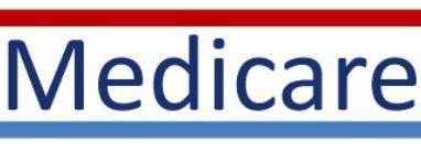 A red , white and blue sign with the word medicare on it.