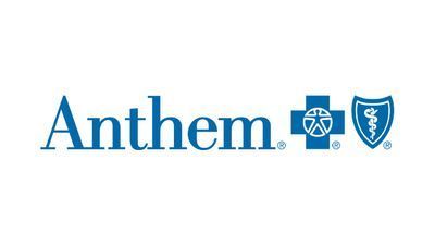 The logo for anthem is blue and has a medical symbol on it.