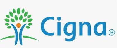 A cigna logo with a tree and a person in the middle.