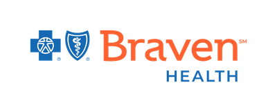 A logo for braven health with a blue cross and a medical symbol.