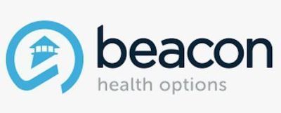 The beacon health options logo is a blue and black logo with a house in the middle.
