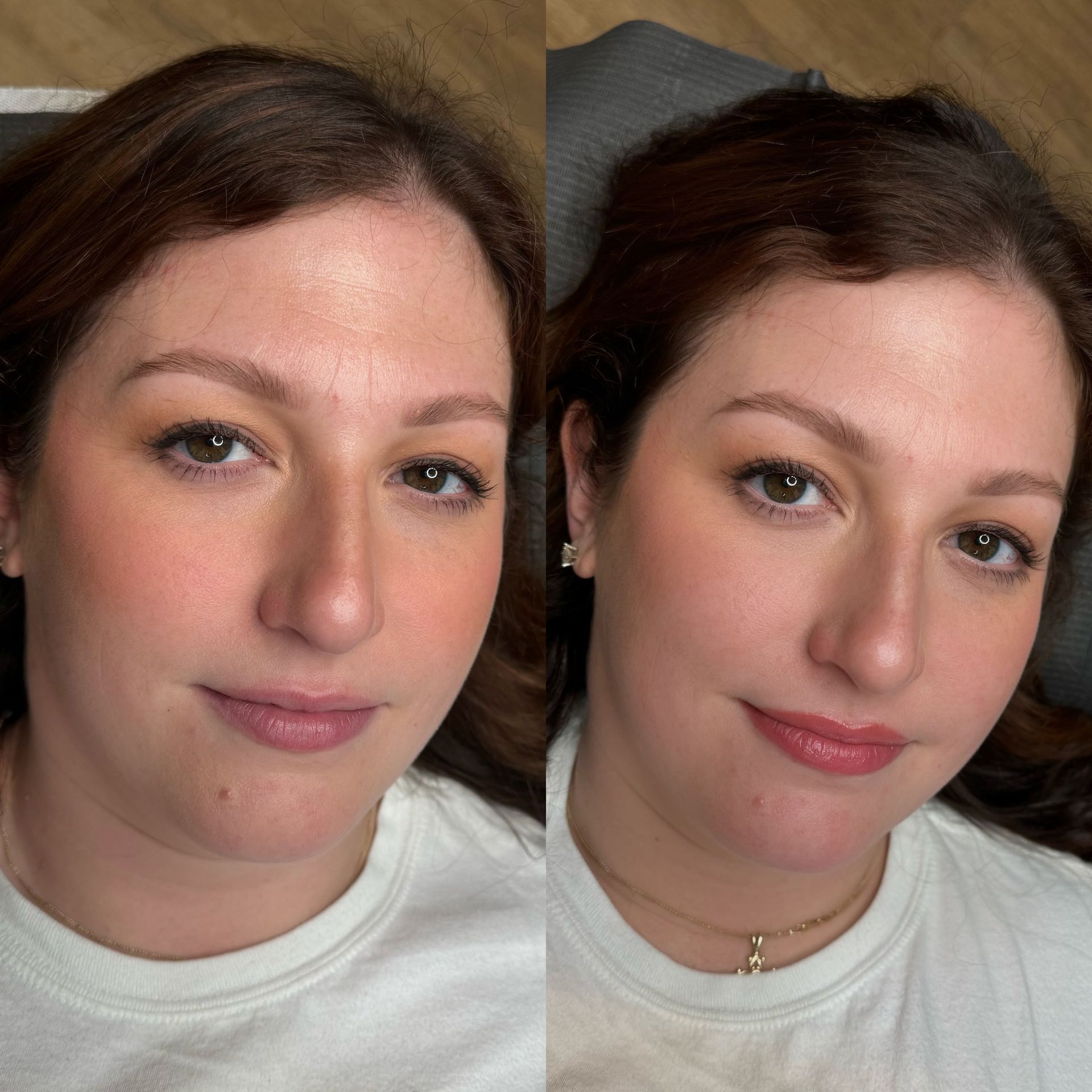 A before and after photo of a woman 's face