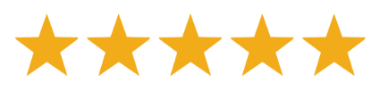 Five yellow stars are lined up in a row on a white background.