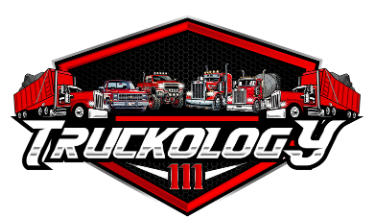 A logo for truckology 111 with two trucks and a sun