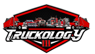 A logo for truckology 111 with two trucks and a sun