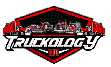 A logo for truckology 111 with two trucks and a sun