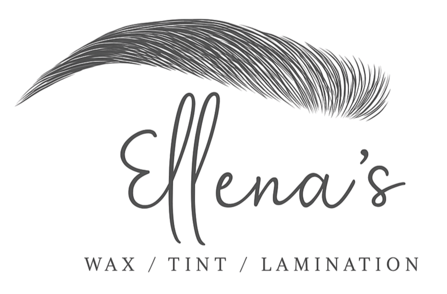 Logo for Ellena's: Stylized eyebrow above the name with the words 