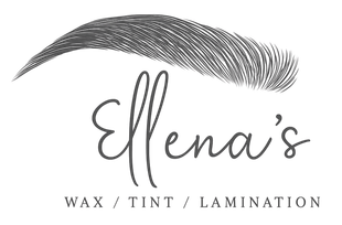 Logo for Ellena's: Stylized eyebrow above the name with the words