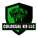 The logo for colossal k9 llc shows a dog on a green shield.