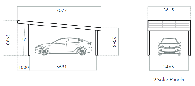 Diagram of A Single Carport — Mid North Coast Solar Carports in Coffs Harbour, NSW