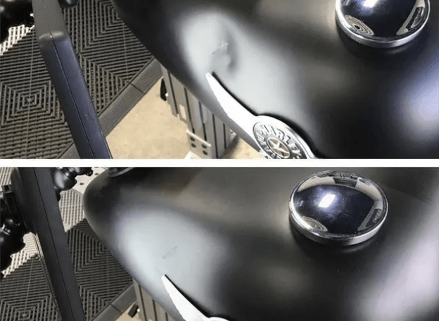 Illustration of a vehicle with repair tools, symbolizing dent and hail removal services