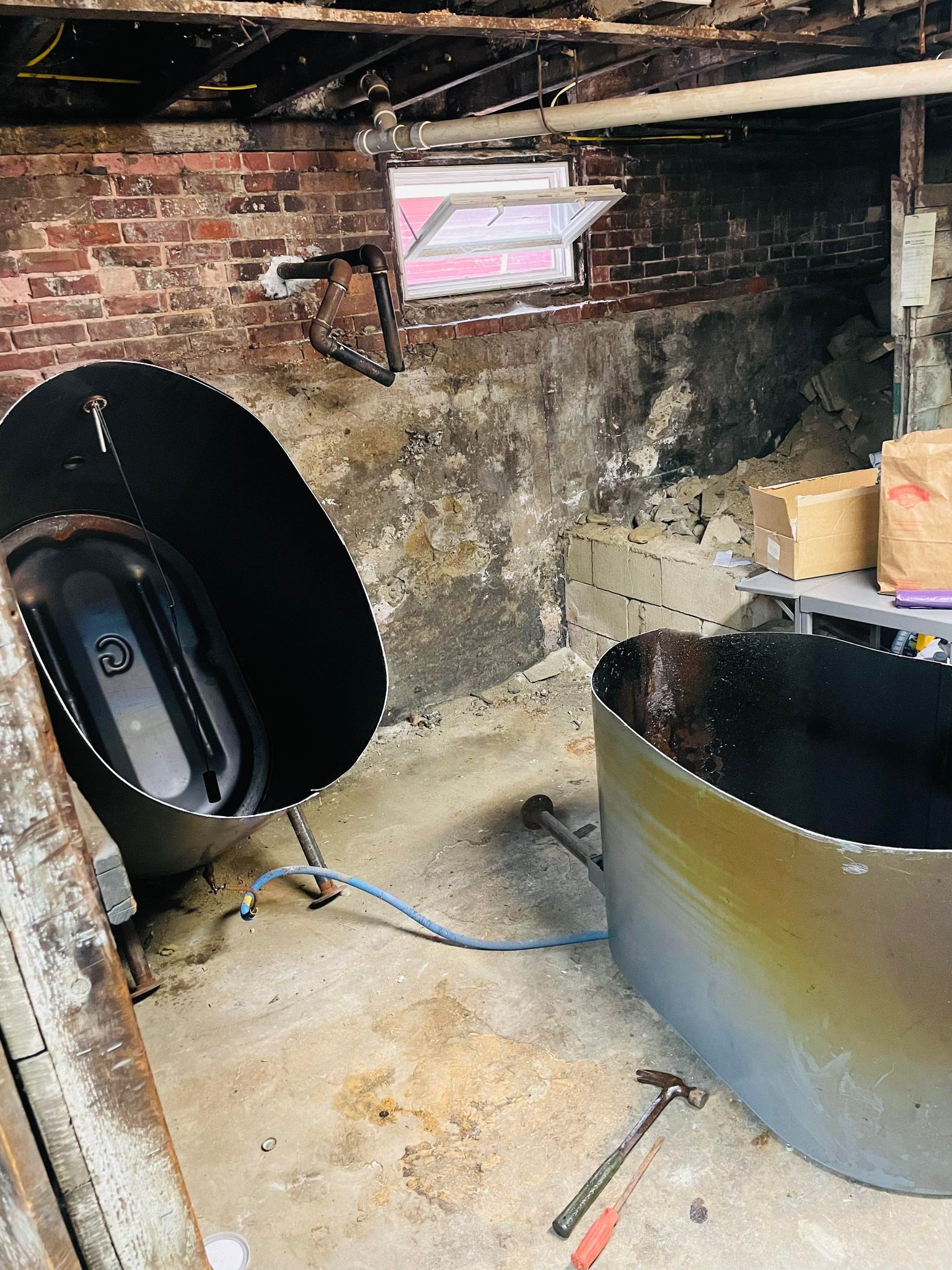 cut boiler tank in basement, tank removal