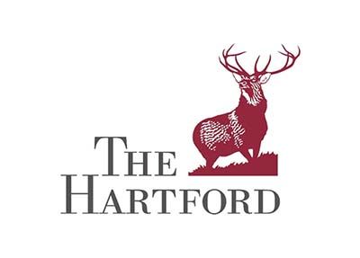 The Hartford logo: a maroon stag with large antlers above the words 