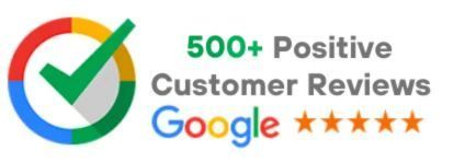 a google logo with a check mark and 350+ positive customer reviews .