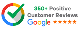 a google logo with a check mark and 350+ positive customer reviews .