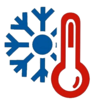 a thermometer with a snowflake and sun behind it