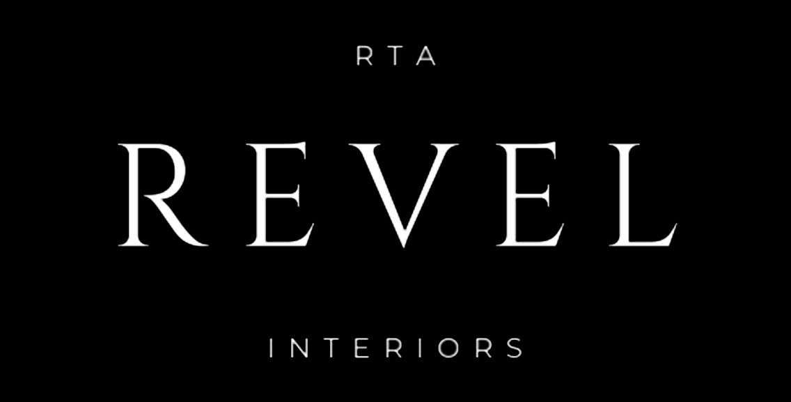 Black background with the white words &ldquo;RTA REVEL INTERIORS&rdquo; in a minimalist logo.