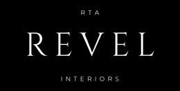 Black background with the white words “RTA REVEL INTERIORS” in a minimalist logo.
