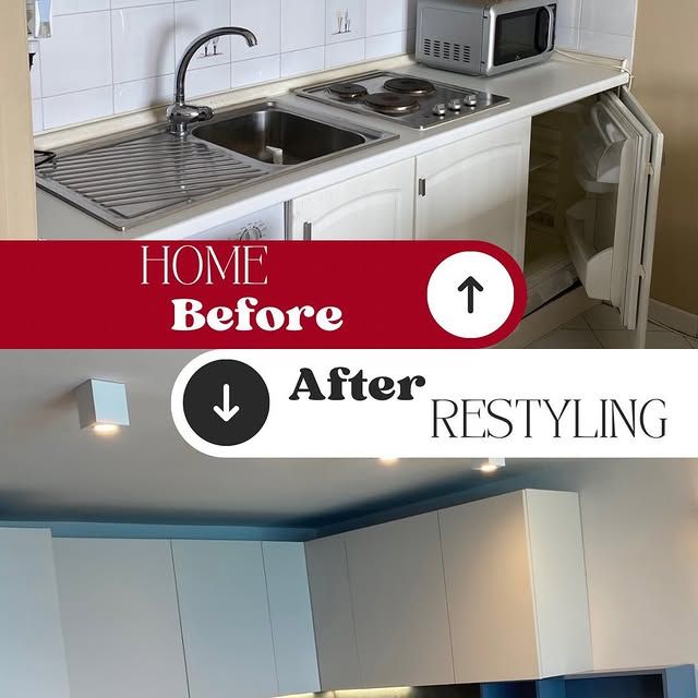 Prima e dopo di una cucina in seguito alla ristrutturazione con chiavi in mano a Torino