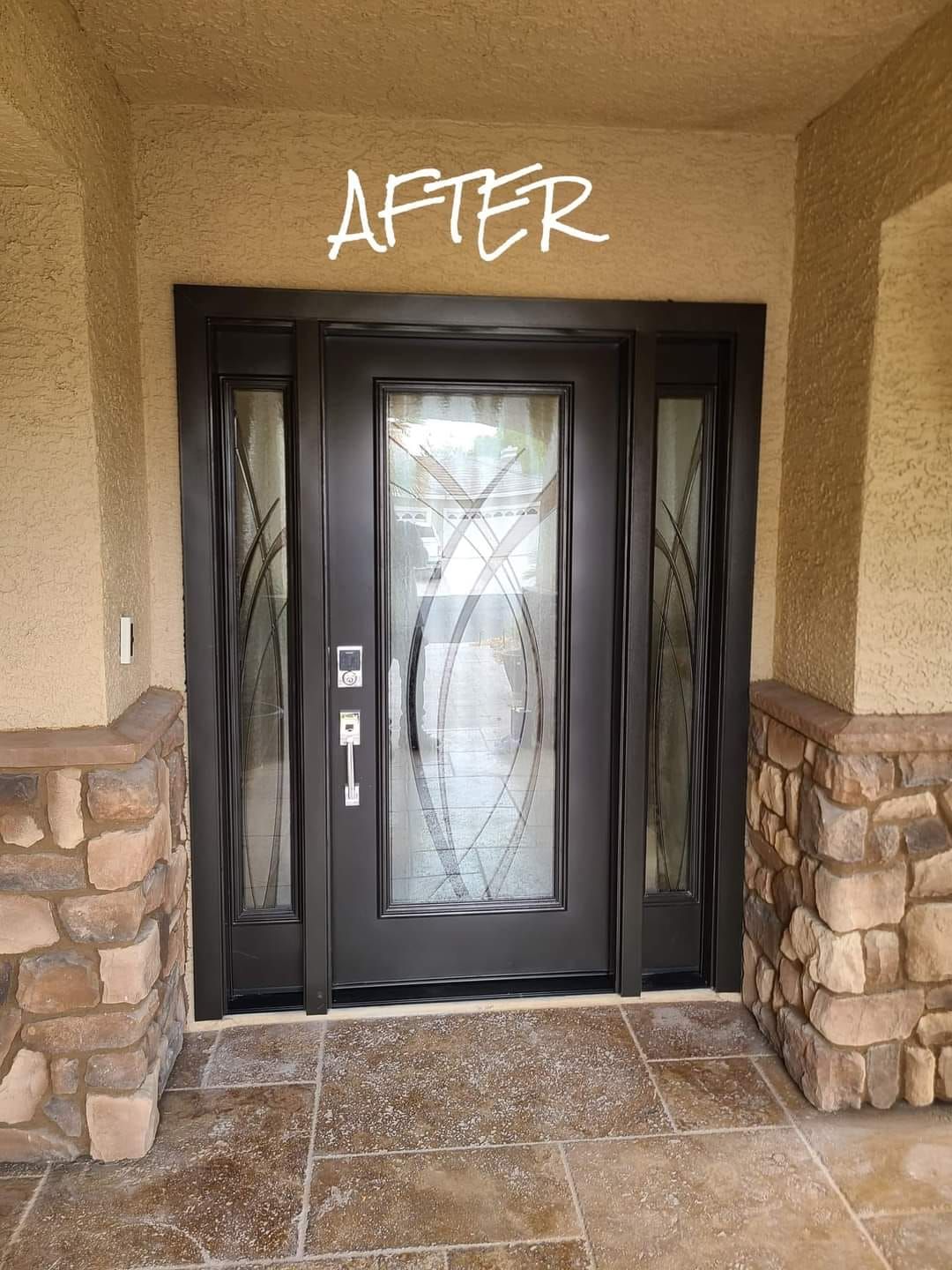 A picture of a door with the words after written on it