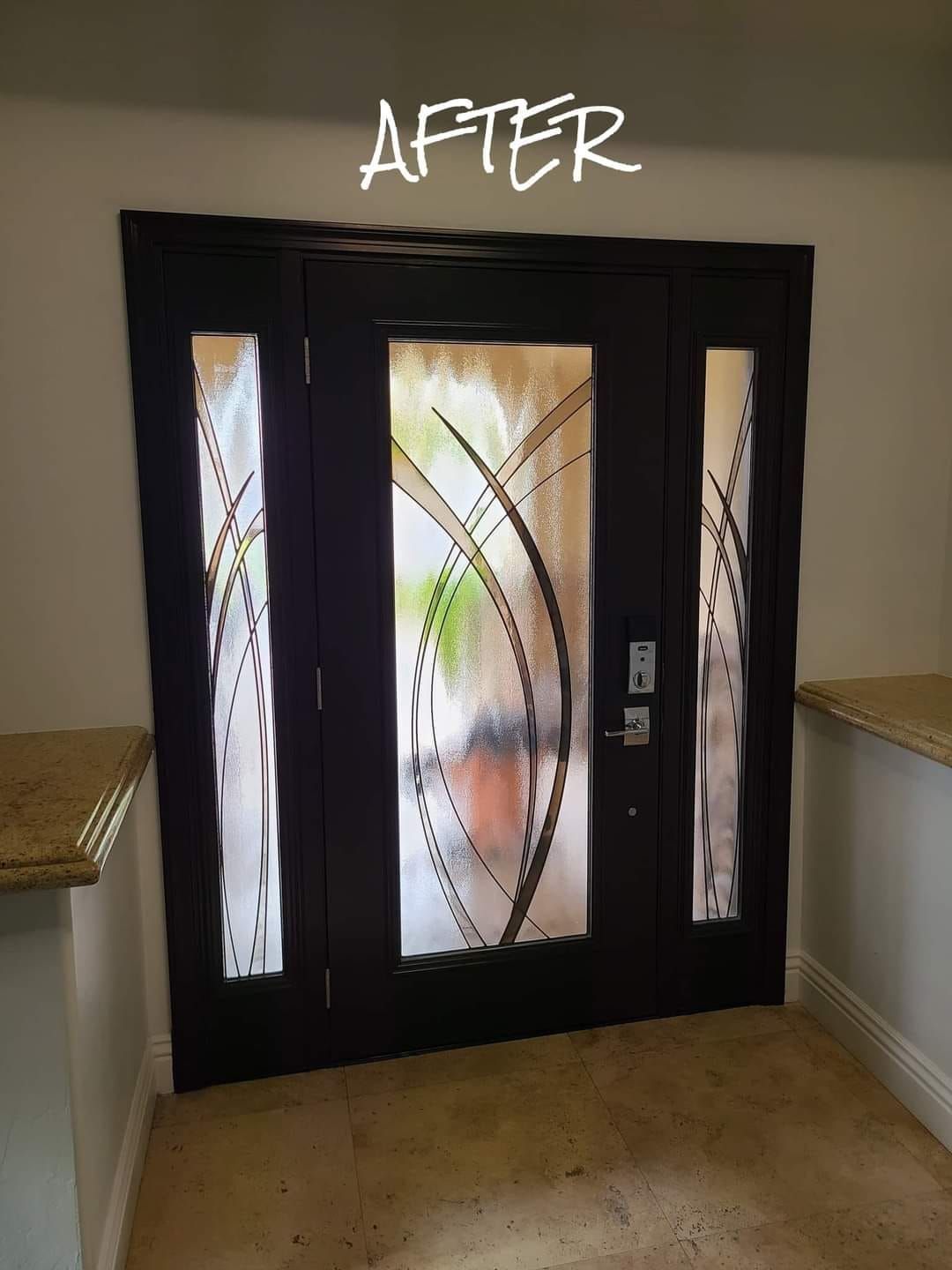 A picture of a door with the words after written on it