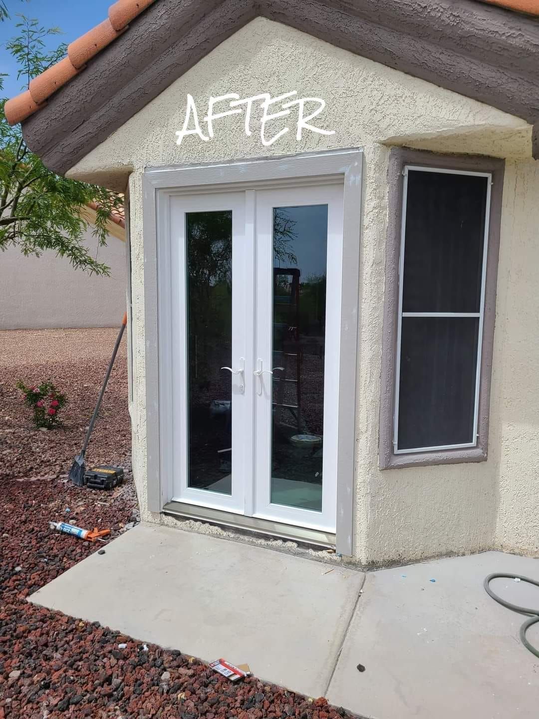 A picture of a house with the words after written on it