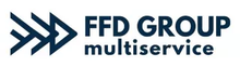 Logo multiservizio FD GROUP con icona a freccia blu scuro e testo su sfondo bianco