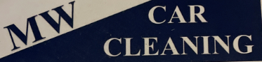 A blue and white logo for mw car cleaning.