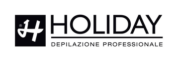 Logo festivo con icona quadrata nera e testo “HOLIDAY” sopra “DEPILAZIONE PROFESSIONALE”