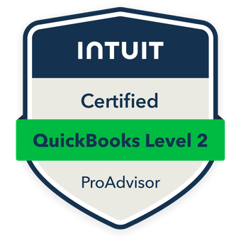 A badge that says ' certified quickbooks level 2 proadvisor ' on it